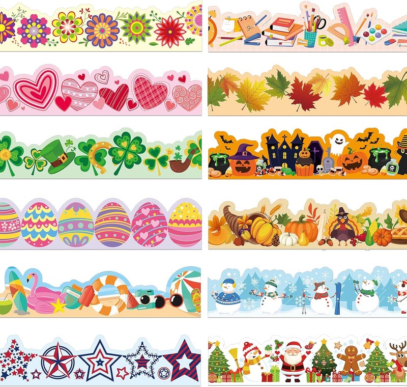 Geyee 240 Pcs 236ft Holiday Bulletin Board Borders Colorful Rainbow Scalloped Border Trim Bulk Bulletin Decor for Classroom Back to School Decor(Cute) - Image 1